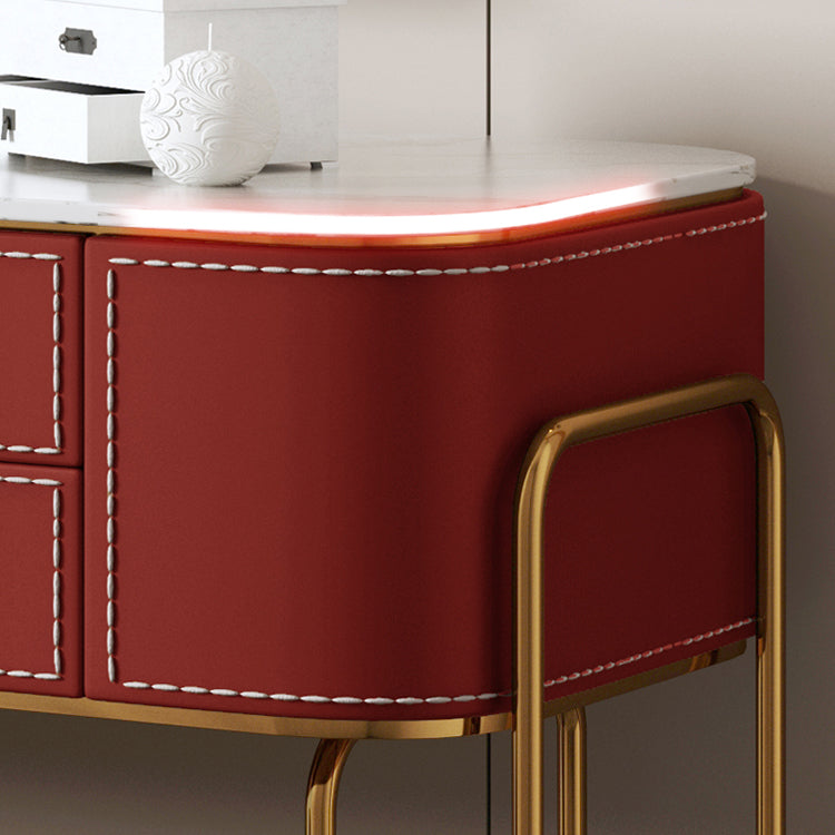Luxurious Vanity Set 2 Storage Drawers with Mirror & Padded Stool in Red
