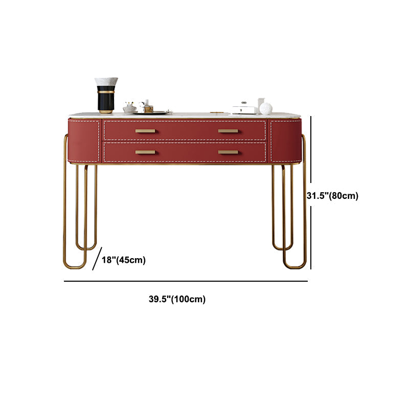 Luxurious Vanity Set 2 Storage Drawers with Mirror & Padded Stool in Red