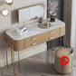 2 Storage Drawers Mirrored Vanity Set Genuine Leather Make-up Vanity