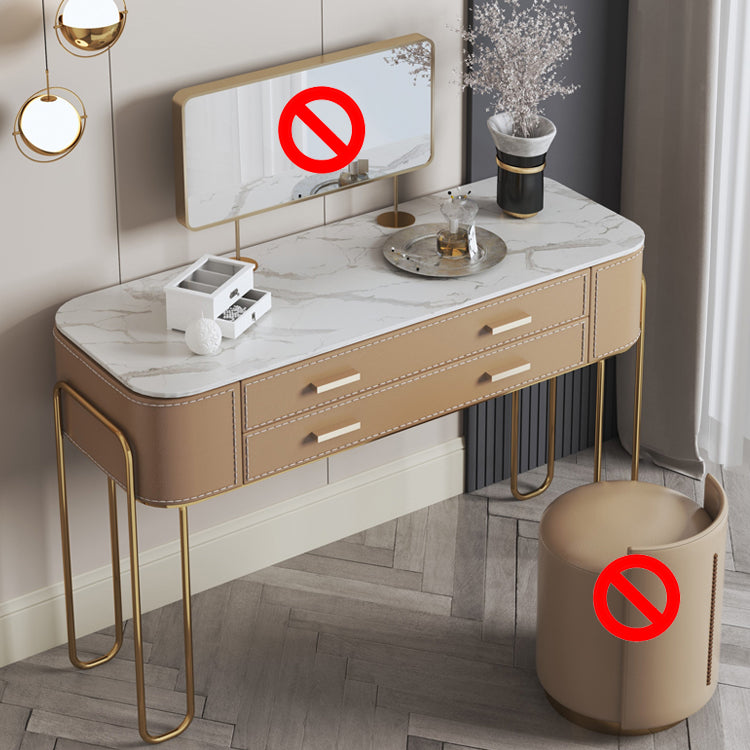 2 Storage Drawers Mirrored Vanity Set Genuine Leather Make-up Vanity