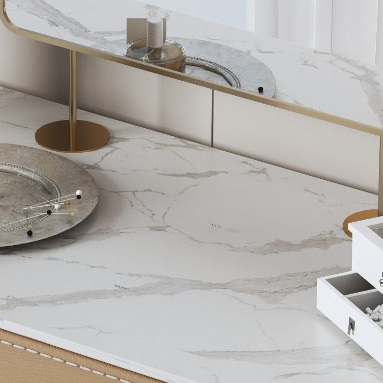 2 Storage Drawers Mirrored Vanity Set Genuine Leather Make-up Vanity