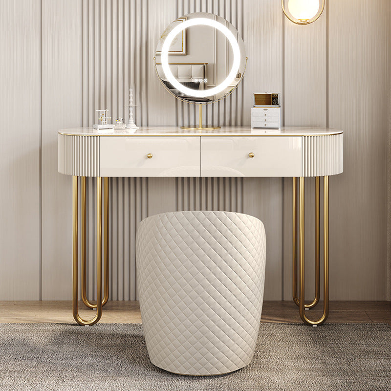 Beige Vanity Metal Makeup Dressing Table Stool Set in Glossy Finish Clearhalo 'Bedroom Furniture' 'furn' 'furn_makeup_vanities' 'Furniture' 'Makeup Vanities' 'makeup_vanities' 5689073