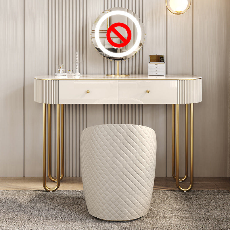 Beige Vanity Metal Makeup Dressing Table Stool Set in Glossy Finish Makeup Vanity & Stools 39"L x 16"W x 31"H Clearhalo 'Bedroom Furniture' 'furn' 'furn_makeup_vanities' 'Furniture' 'Makeup Vanities' 'makeup_vanities' 5689074