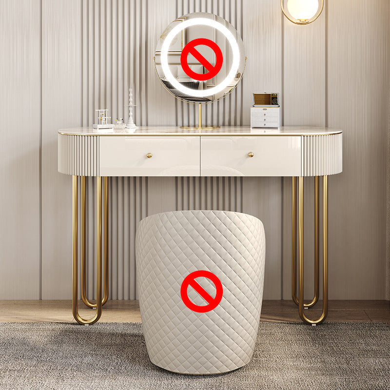 Beige Vanity Metal Makeup Dressing Table Stool Set in Glossy Finish Makeup Vanity 39"L x 16"W x 31"H Clearhalo 'Bedroom Furniture' 'furn' 'furn_makeup_vanities' 'Furniture' 'Makeup Vanities' 'makeup_vanities' 5689077