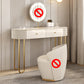Beige Vanity Metal Makeup Dressing Table Stool Set in Glossy Finish Makeup Vanity 47"L x 16"W x 31"H Clearhalo 'Bedroom Furniture' 'furn' 'furn_makeup_vanities' 'Furniture' 'Makeup Vanities' 'makeup_vanities' 5689079