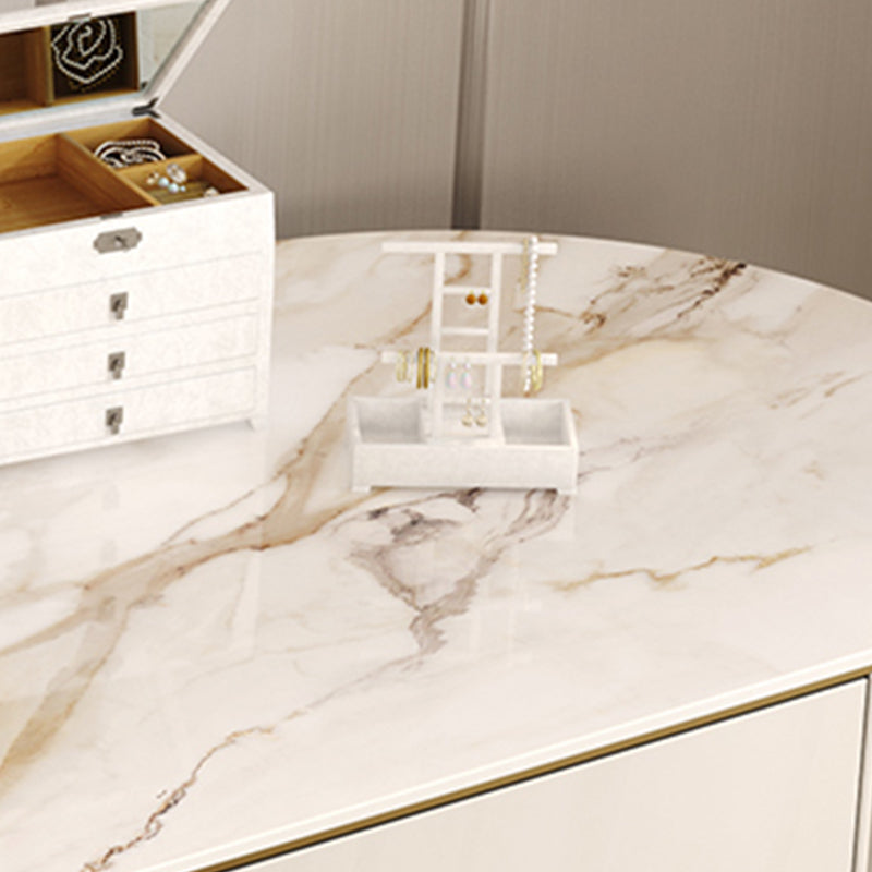 Beige Vanity Metal Makeup Dressing Table Stool Set in Glossy Finish Clearhalo 'Bedroom Furniture' 'furn' 'furn_makeup_vanities' 'Furniture' 'Makeup Vanities' 'makeup_vanities' 5689083