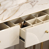 Beige Vanity Metal Makeup Dressing Table Stool Set in Glossy Finish Clearhalo 'Bedroom Furniture' 'furn' 'furn_makeup_vanities' 'Furniture' 'Makeup Vanities' 'makeup_vanities' 5689084