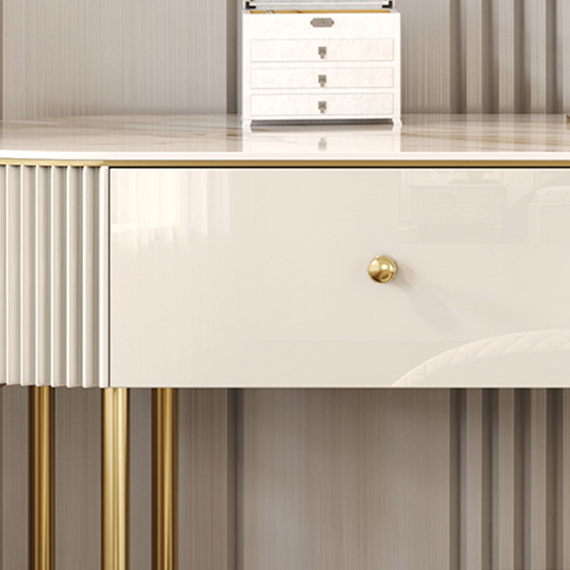 Beige Vanity Metal Makeup Dressing Table Stool Set in Glossy Finish Clearhalo 'Bedroom Furniture' 'furn' 'furn_makeup_vanities' 'Furniture' 'Makeup Vanities' 'makeup_vanities' 5689085