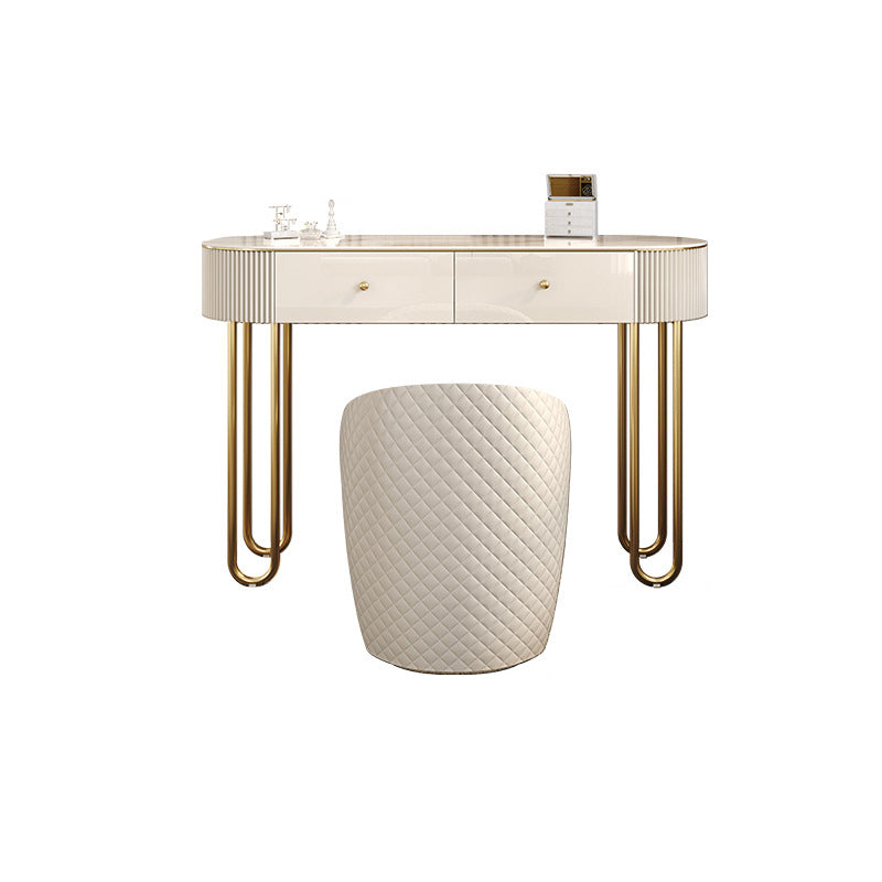 Beige Vanity Metal Makeup Dressing Table Stool Set in Glossy Finish Makeup Vanity & Stools 31"L x 16"W x 31"H Clearhalo 'Bedroom Furniture' 'furn' 'furn_makeup_vanities' 'Furniture' 'Makeup Vanities' 'makeup_vanities' 5689086