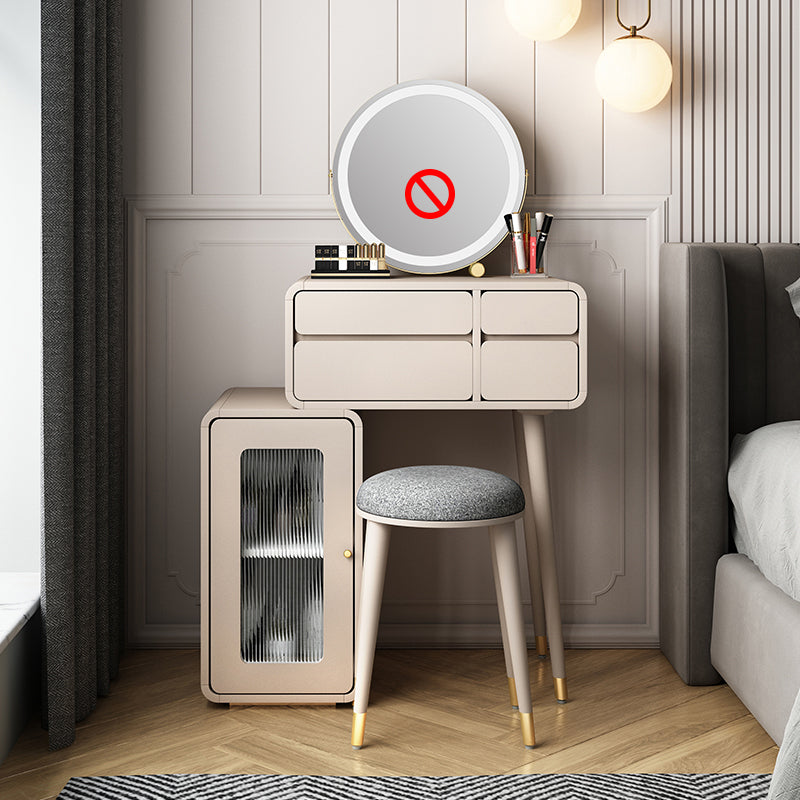 Engineered Wood Makeup Dressing Table Stool Set with 4 Drawers