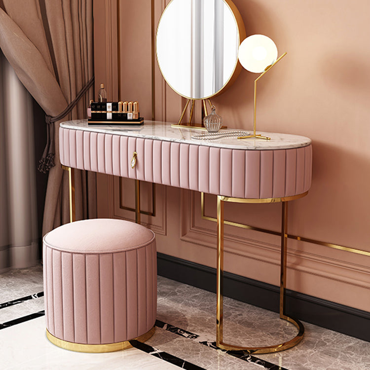 Metal Mirrored Vanity Desk with 1 Drawer Marble Top Dressing Table