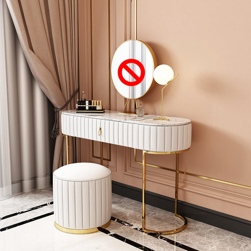 Metal Mirrored Vanity Desk with 1 Drawer Marble Top Dressing Table