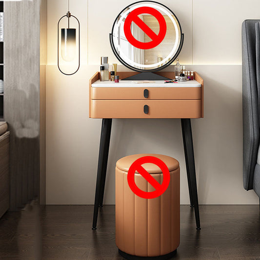 Luxurious Vanity 2 Storage Drawers with Padded Stool Stone Top Dresser Makeup Vanity Orange