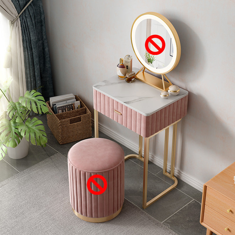 1 Drawer Dressing Table Luxurious Metal Frame Make-up Vanity Pink Clearhalo 'Bedroom Furniture' 'furn' 'furn_makeup_vanities' 'Furniture' 'Makeup Vanities' 'makeup_vanities' 5689231
