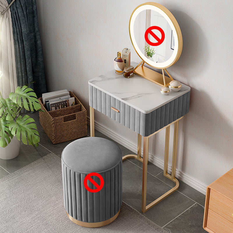 1 Drawer Dressing Table Luxurious Metal Frame Make-up Vanity Grey Clearhalo 'Bedroom Furniture' 'furn' 'furn_makeup_vanities' 'Furniture' 'Makeup Vanities' 'makeup_vanities' 5689233