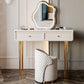 Wood and Stone with Drawers Vanity Table in White/Grey Makeup Desk