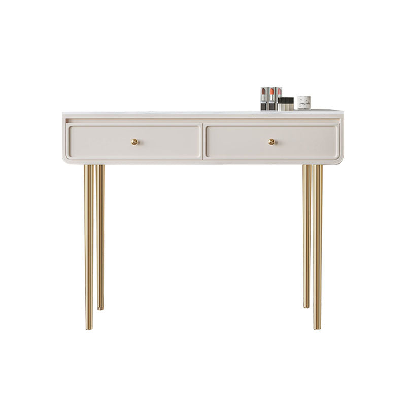 Wood and Stone with Drawers Vanity Table in White/Grey Makeup Desk