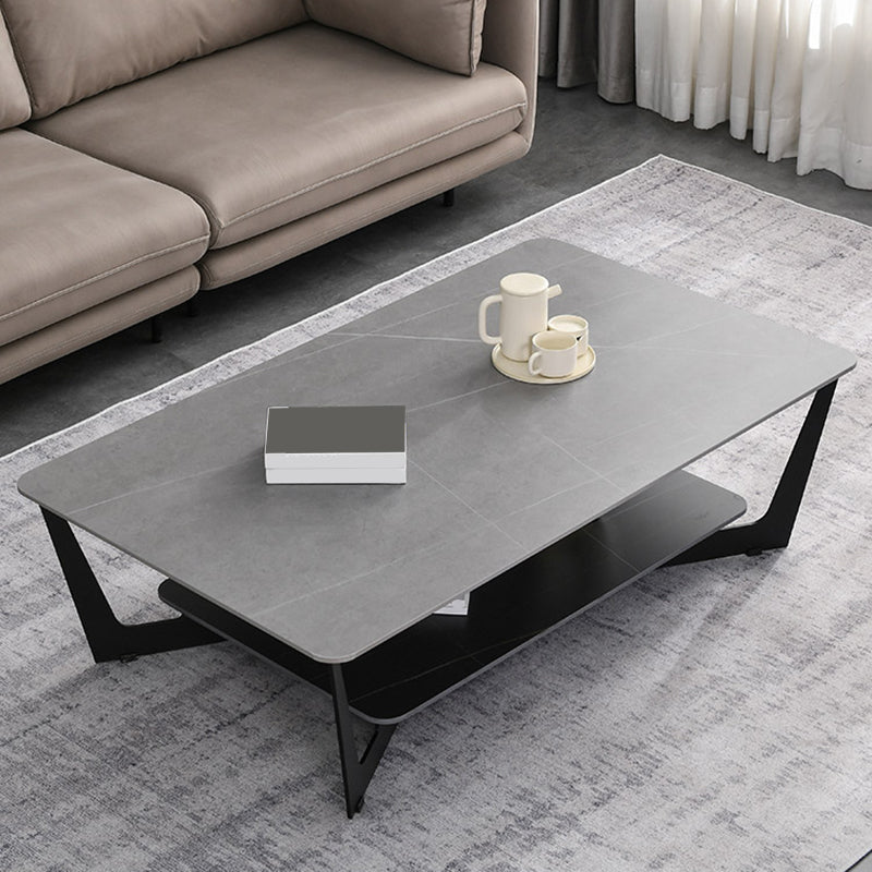 Rechteckiger Couchtisch aus Schiefer, minimalistischer Couchtisch mit offenem Regal