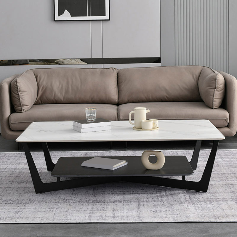 Rechteckiger Couchtisch aus Schiefer, minimalistischer Couchtisch mit offenem Regal