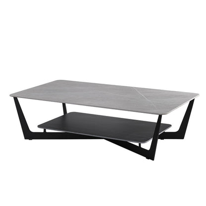 Rechteckiger Couchtisch aus Schiefer, minimalistischer Couchtisch mit offenem Regal