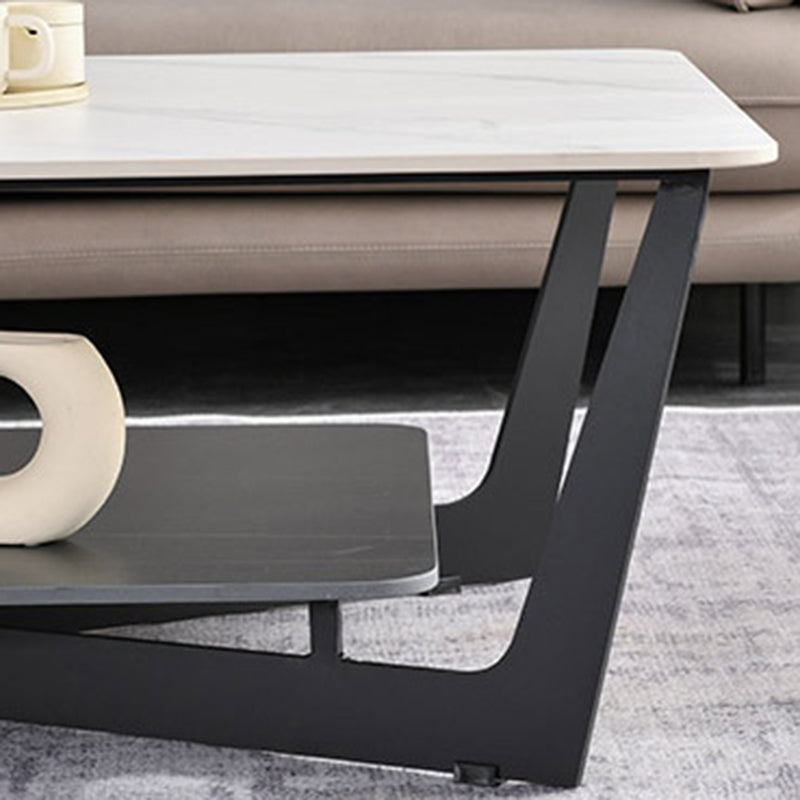 Rechteckiger Couchtisch aus Schiefer, minimalistischer Couchtisch mit offenem Regal
