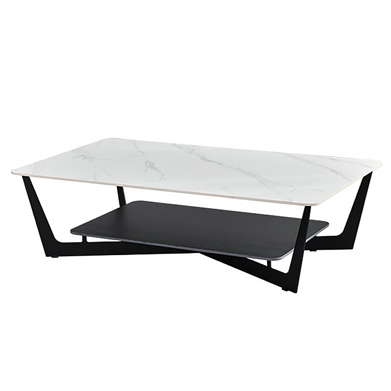 Rechteckiger Couchtisch aus Schiefer, minimalistischer Couchtisch mit offenem Regal