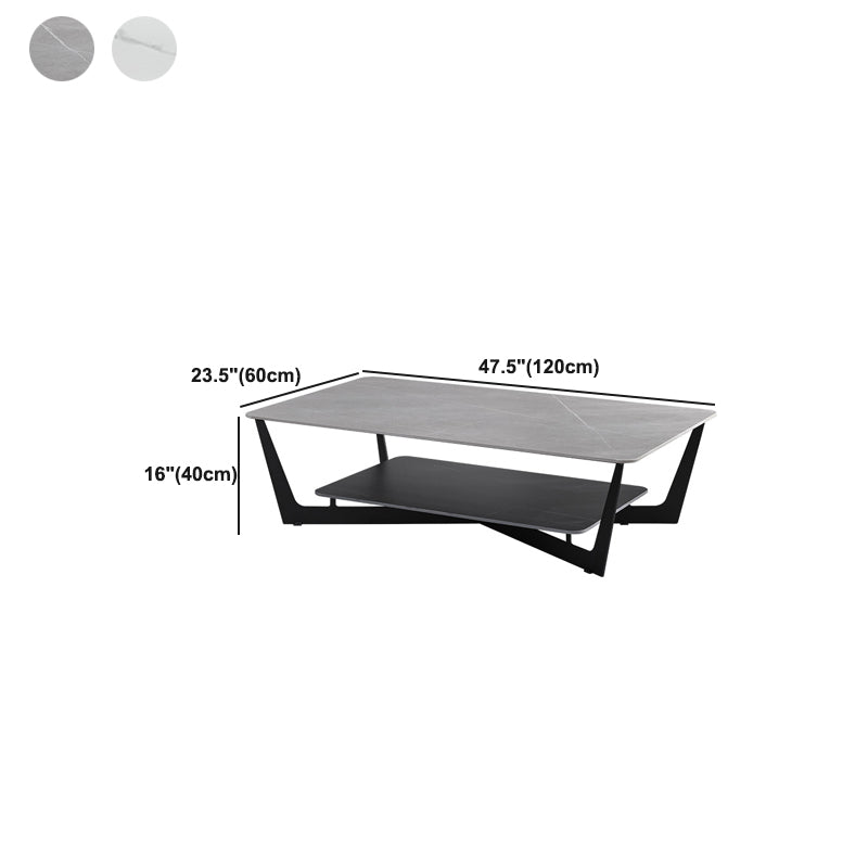 Rechteckiger Couchtisch aus Schiefer, minimalistischer Couchtisch mit offenem Regal