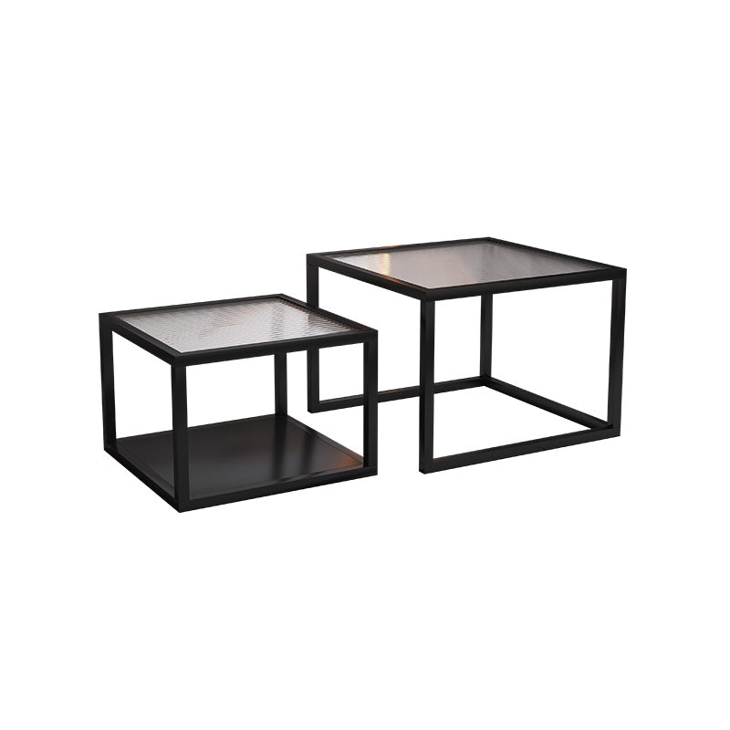 Minimalist Glass Top Coffee Table Round Open Shelf Cocktail Table Black Clearhalo 'Coffee & Accent Tables' 'Coffee Tables' 'coffee_tables' 'furn' 'furn_coffee_tables' 'Furniture' 'Living Room Furniture' 5689969