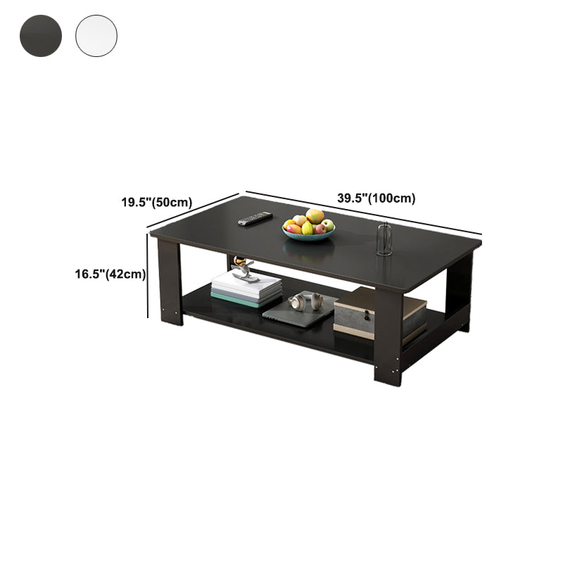 Nordic Style 4 Legs Base Rectangular Solid Wood Table with Storage Rack Coffee Table