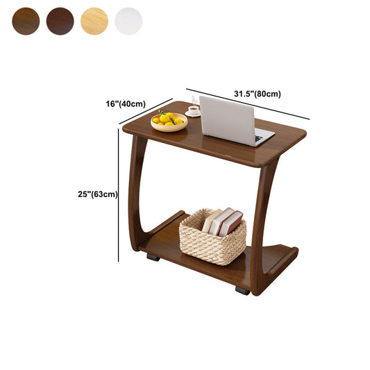 Scandinavian Rectangle Solid Wood Coffee Table 24.8"H Sled Cocktail Table with Shelf