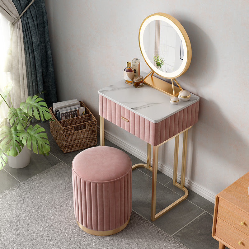 1 Drawer Dressing Table Luxurious Metal Frame Make-up Vanity Clearhalo 'Bedroom Furniture' 'furn' 'furn_makeup_vanities' 'Furniture' 'Makeup Vanities' 'makeup_vanities' 5690060