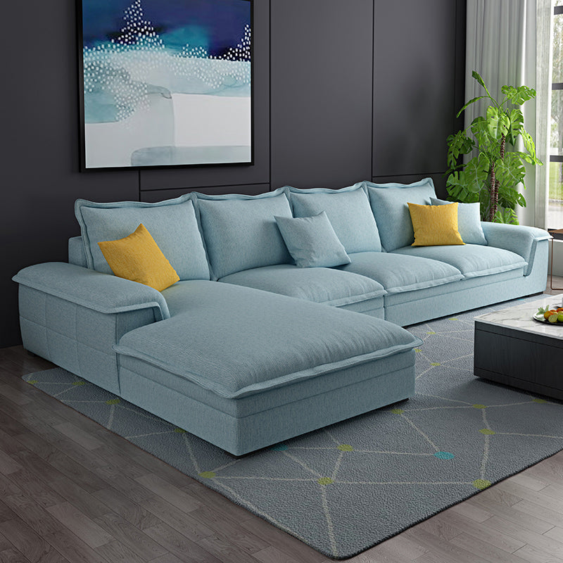 Contemporary 4 Pillows Back Sectional with Pillow Top Arms for 4 People