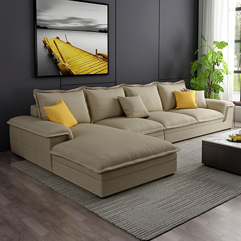 Contemporary 4 Pillows Back Sectional with Pillow Top Arms for 4 People