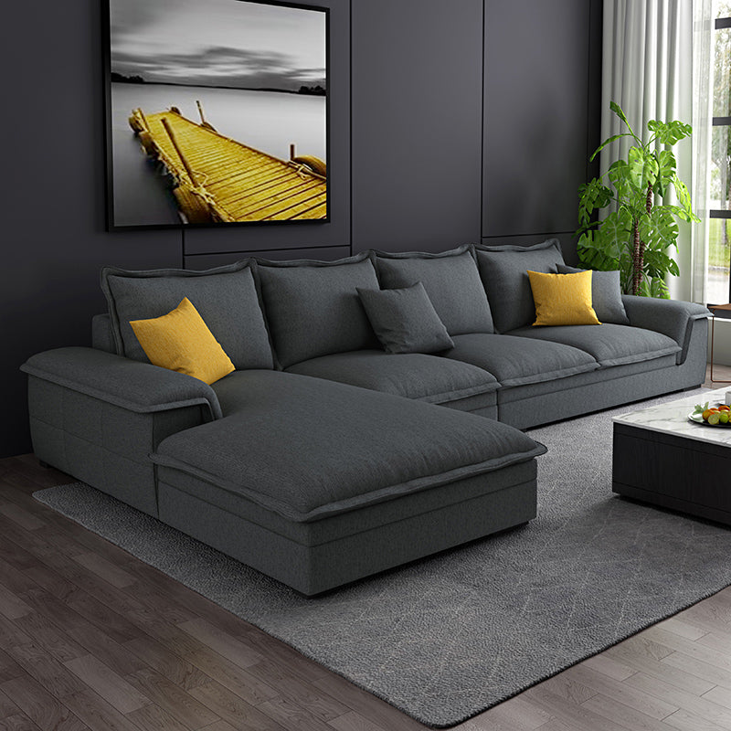 Contemporary 4 Pillows Back Sectional with Pillow Top Arms for 4 People