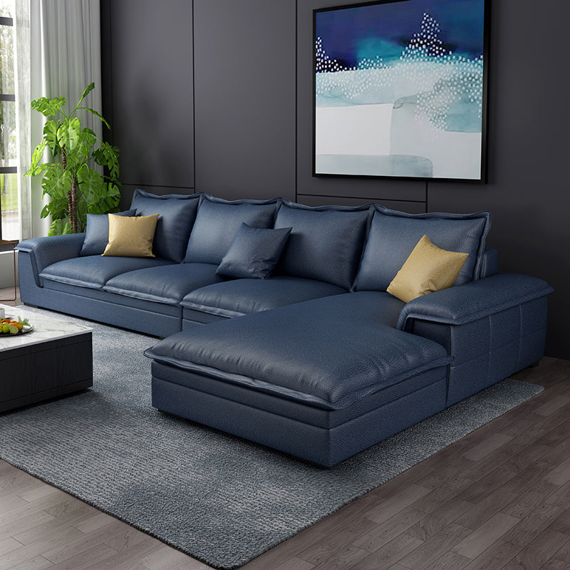 Contemporary 4 Pillows Back Sectional with Pillow Top Arms for 4 People