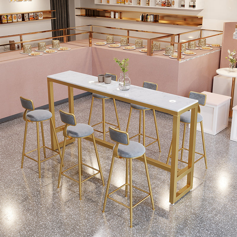 Rectangle Bar Table and Stools 1/4/7 Pieces Sintered Stone Bar Table with Low Back Stools 7 Pieces: Table, 6 Gray Stools Clearhalo 'Bar Furniture' 'furn' 'furn_home_bar_bar_sets' 'Furniture' 'Home Bars & Bar Sets' 'home_bar_bar_sets' 'Kitchen & Dining Furniture' 5690320