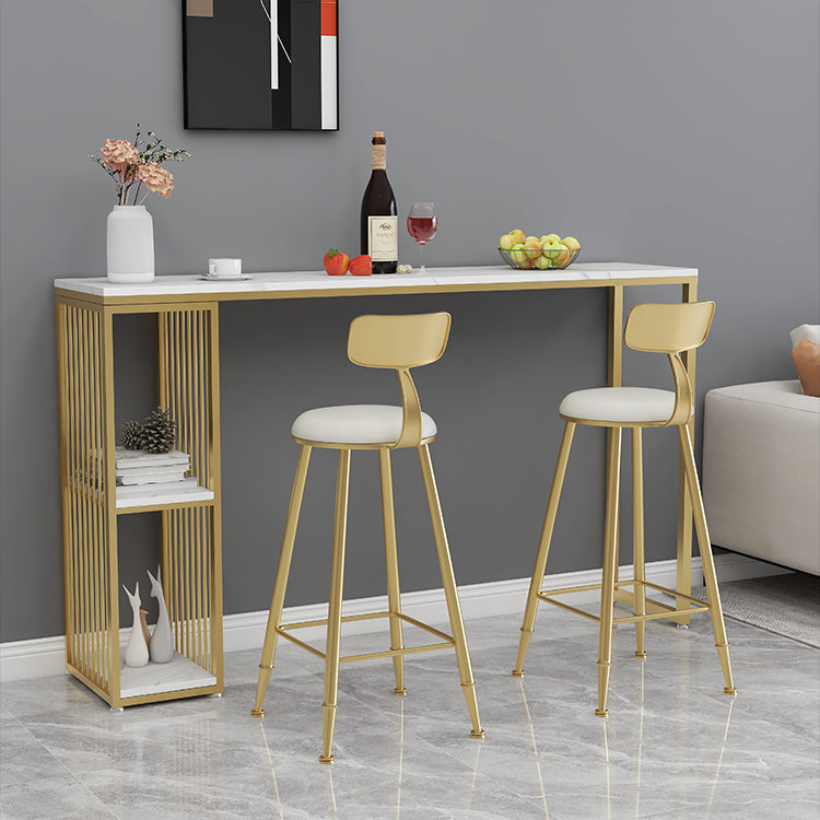 1/2/3 Pieces Bar Table Set Modern Rectangle Sintered Stone Bar Table with Low Back Stools 3 Pieces: Table, 2 Gold Stools Clearhalo 'Bar Furniture' 'furn' 'furn_home_bar_bar_sets' 'Furniture' 'Home Bars & Bar Sets' 'home_bar_bar_sets' 'Kitchen & Dining Furniture' 5690400