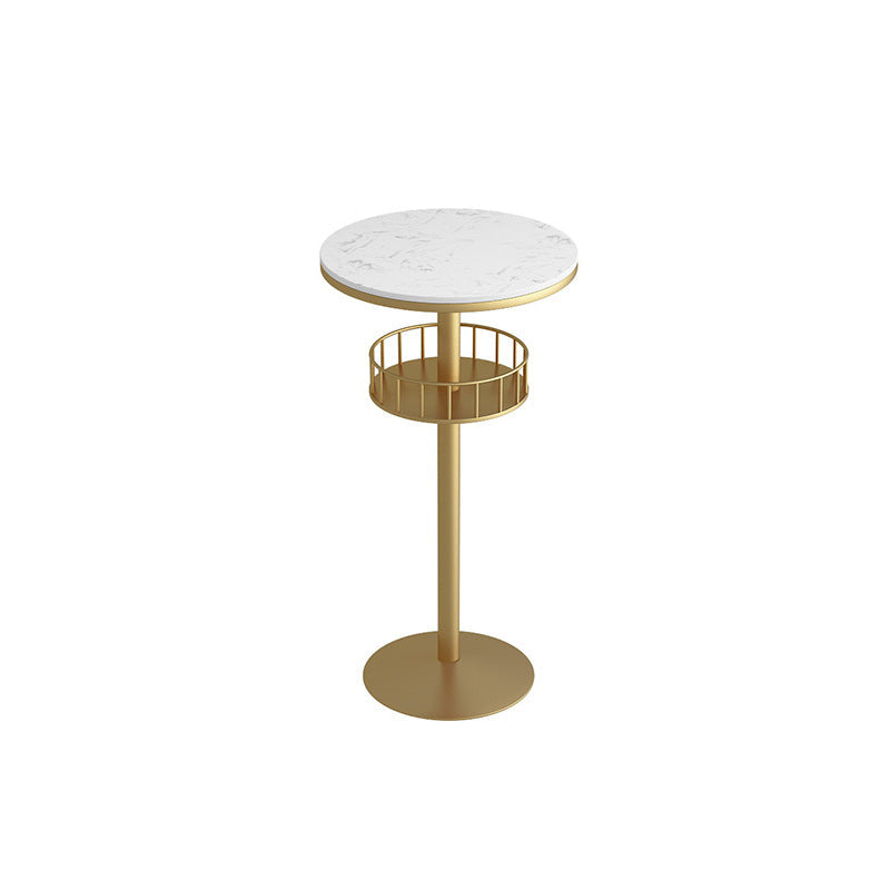 Glam Stone Bar Table Set 1/3 Pieces Round Counter Table for Indoor White-Gold 22"L x 22"W Clearhalo 'Bar Furniture' 'furn' 'furn_home_bar_bar_sets' 'Furniture' 'Home Bars & Bar Sets' 'home_bar_bar_sets' 'Kitchen & Dining Furniture' 5690441