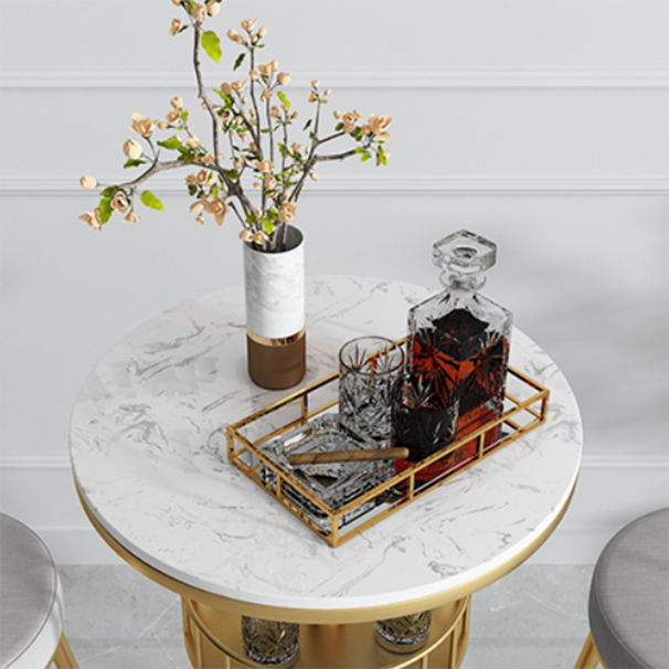 Glam Stone Bar Table Set 1/3 Pieces Round Counter Table for Indoor Clearhalo 'Bar Furniture' 'furn' 'furn_home_bar_bar_sets' 'Furniture' 'Home Bars & Bar Sets' 'home_bar_bar_sets' 'Kitchen & Dining Furniture' 5690448