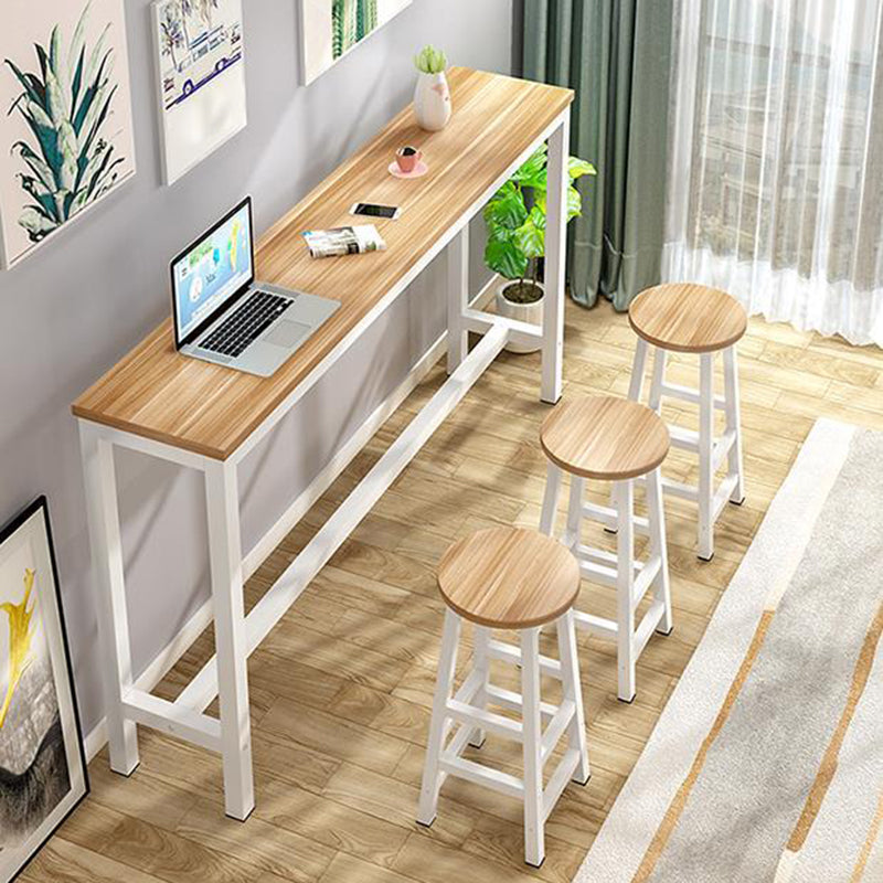 Rectangle Bar Table Set 1/4 Pieces Natural Colour Wood Counter Table 4 Pieces: Table, 3 Stools Clearhalo 'Bar Furniture' 'furn' 'furn_home_bar_bar_sets' 'Furniture' 'Home Bars & Bar Sets' 'home_bar_bar_sets' 'Kitchen & Dining Furniture' 5691044