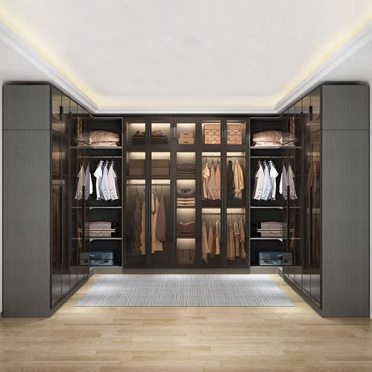 Moderne garderobe armoire hout en glazen kledingkastkast voor thuis