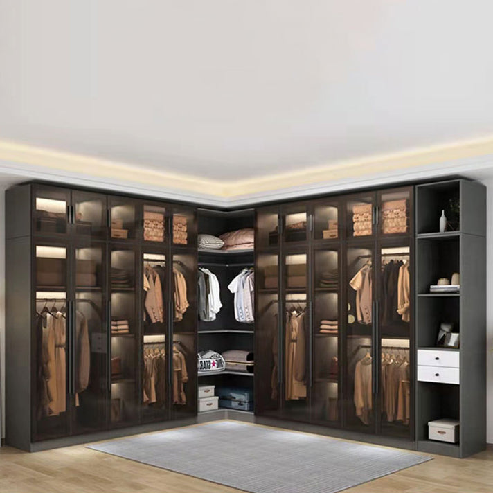 Moderne garderobe armoire hout en glazen kledingkastkast voor thuis