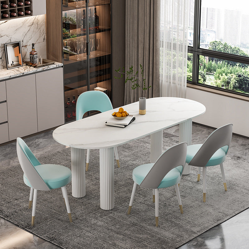 Stone Oval Dining Table Simple White Furniture with Solid Wood Double Pedestal 70.9"L x 31.5"W x 29.5"H Without Chairs Clearhalo 'Dining Tables & Seating' 'Dining Tables' 'dining_table' 'furn' 'furn_dining_table' 'Furniture' 'Kitchen & Dining Furniture' 5691443