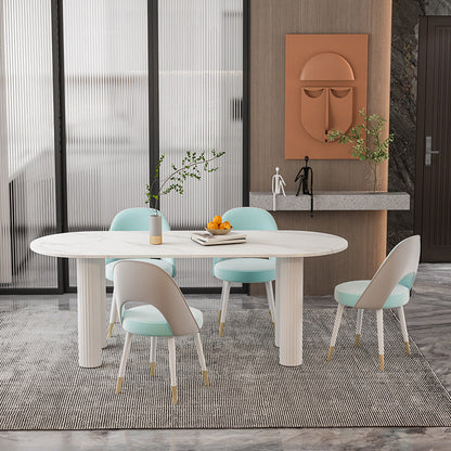 Stone Oval Dining Table Simple White Furniture with Solid Wood Double Pedestal 55.1"L x 27.6"W x 29.5"H Without Chairs Clearhalo 'Dining Tables & Seating' 'Dining Tables' 'dining_table' 'furn' 'furn_dining_table' 'Furniture' 'Kitchen & Dining Furniture' 5691444