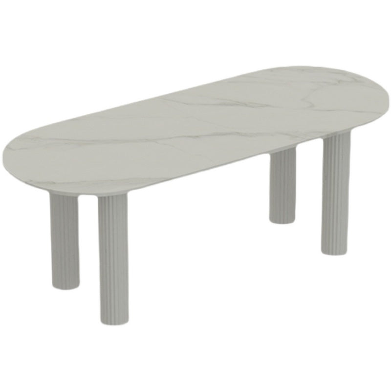 Stone Oval Dining Table Simple White Furniture with Solid Wood Double Pedestal Without Chairs Clearhalo 'Dining Tables & Seating' 'Dining Tables' 'dining_table' 'furn' 'furn_dining_table' 'Furniture' 'Kitchen & Dining Furniture' 5691446