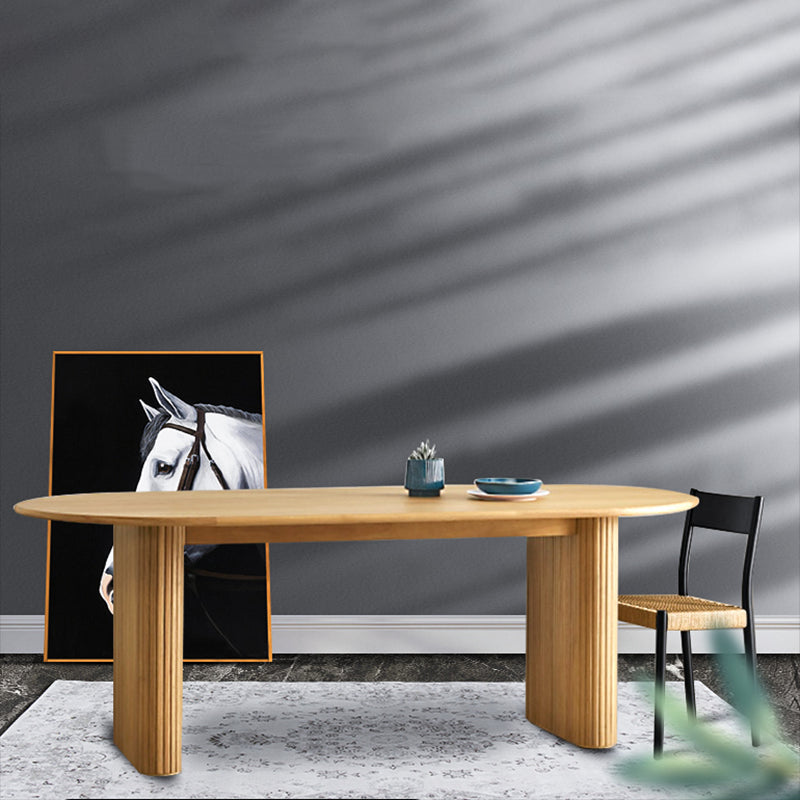Mesa de comedor moderna muebles ovales de madera maciza con pedestal doble para café