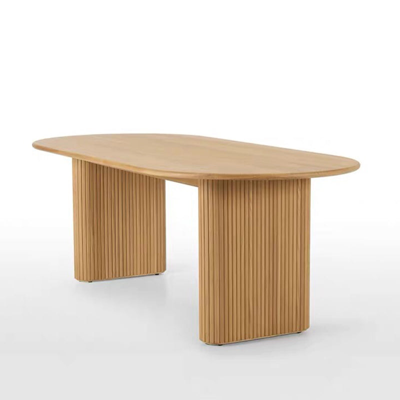 Mesa de comedor moderna muebles ovales de madera maciza con pedestal doble para café
