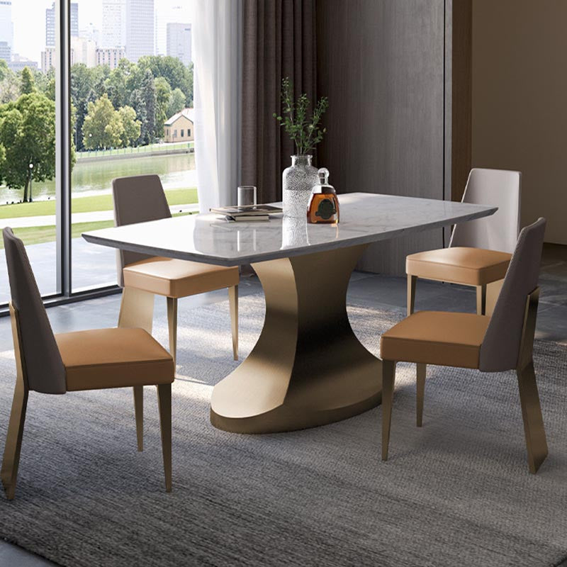 Designer Style Marble Top Dining Set Rectangle 1/4/5 Pieces Dining Room Table Set Clearhalo 'Dining Room Sets' 'Dining Tables & Seating' 'dining_room_set' 'furn' 'furn_dining_room_set' 'Furniture' 'Kitchen & Dining Furniture' 5691574