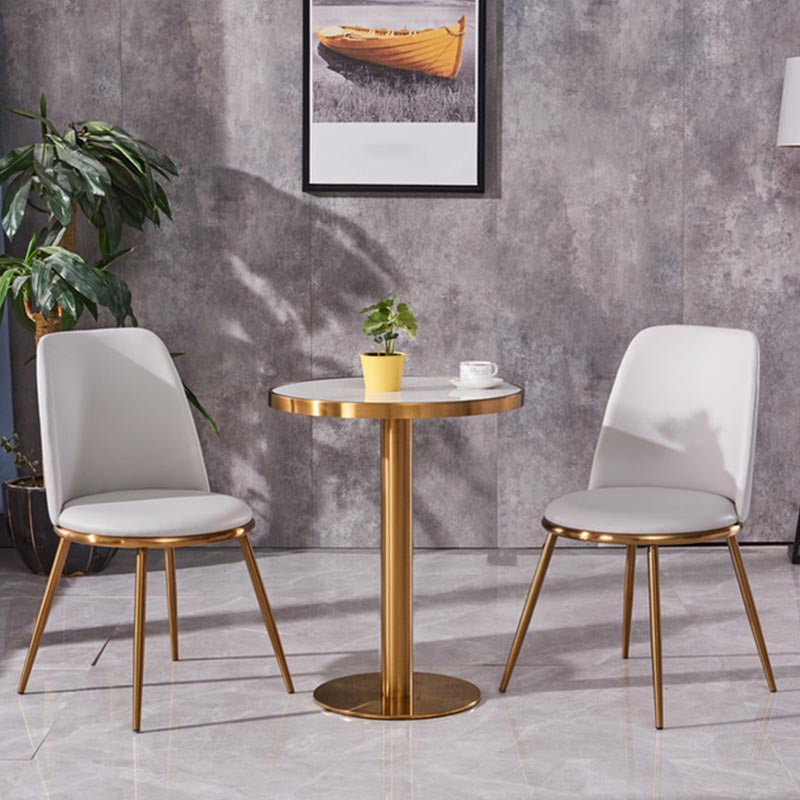 Glam Dining Set Stone 1/3/4 Pieces Dining Round Furniture for Home 3 Pieces: White Table, 2 Grey Chairs Clearhalo 'Dining Room Sets' 'Dining Tables & Seating' 'dining_room_set' 'furn' 'furn_dining_room_set' 'Furniture' 'Kitchen & Dining Furniture' 5691633