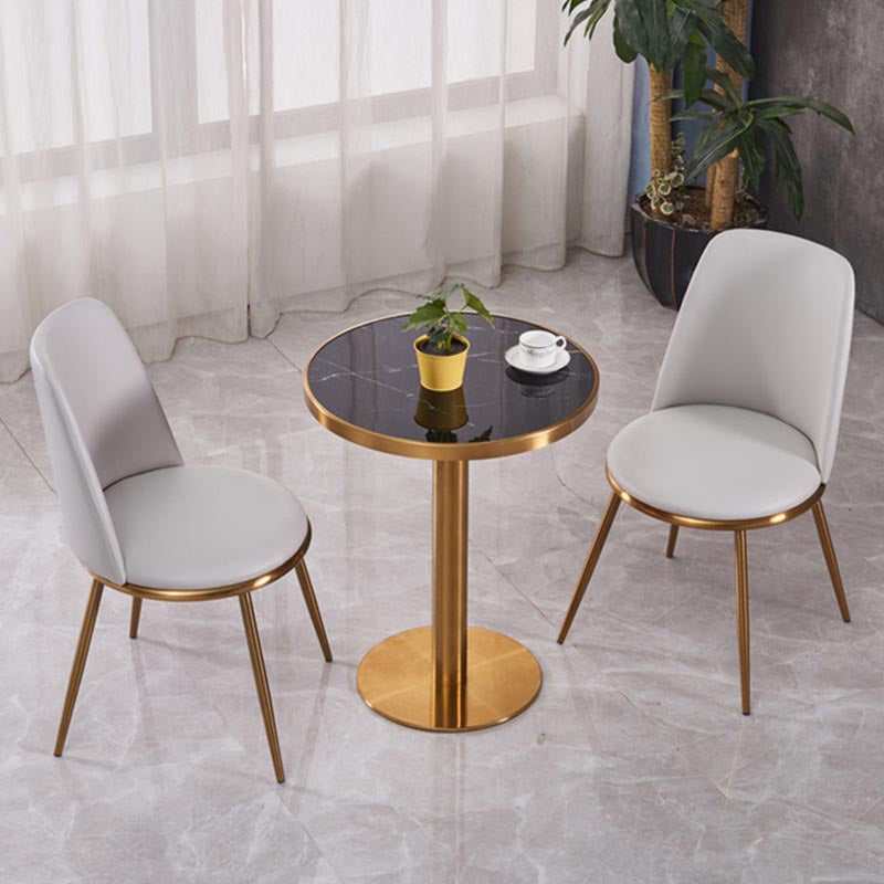 Glam Dining Set Stone 1/3/4 Pieces Dining Round Furniture for Home 3 Pieces: Black Table, 2 Grey Chairs Clearhalo 'Dining Room Sets' 'Dining Tables & Seating' 'dining_room_set' 'furn' 'furn_dining_room_set' 'Furniture' 'Kitchen & Dining Furniture' 5691636